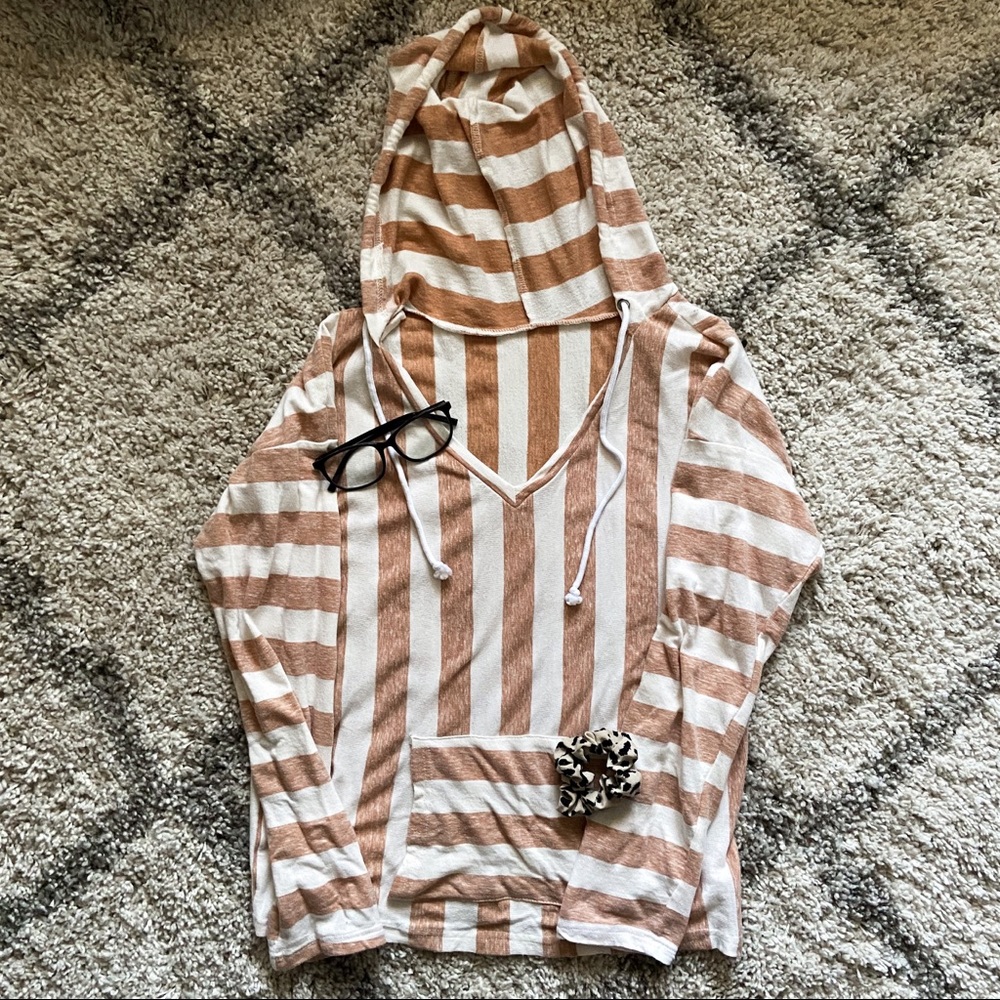 Pink / peach, relaxed pullover sweater w/ hood!